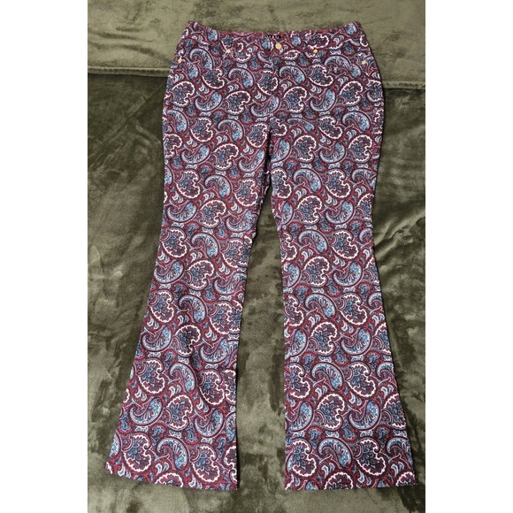 IMAN Women's Zip Up Boot Cut Paisley Pants Dark Red Size 14 - Picture 3 of 6